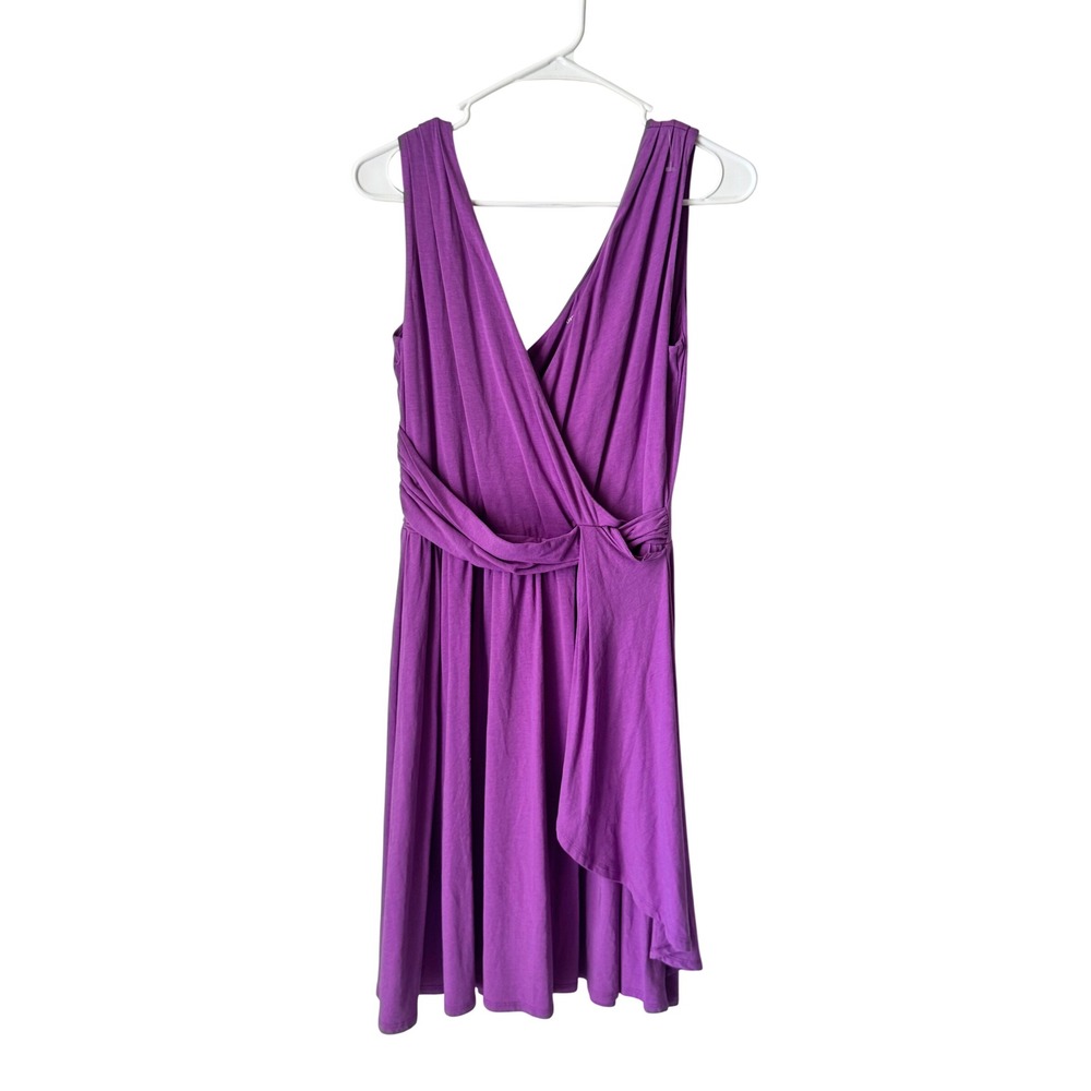 Garnet Hill Purple Cotton Rayon Blend Sleeveless Surplice V-Neck Dress Small